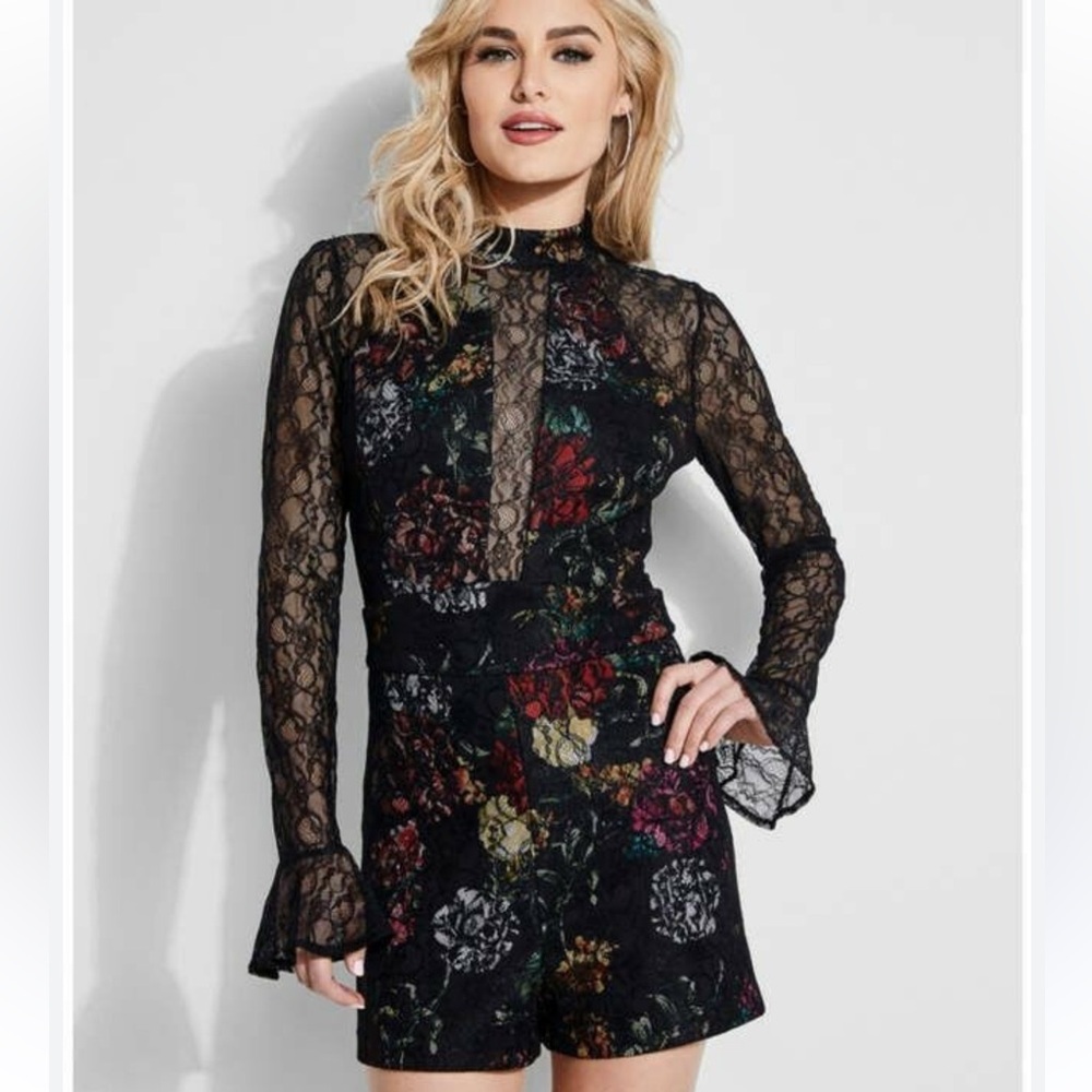 Guess Laken Multicolor Floral Lace Romper